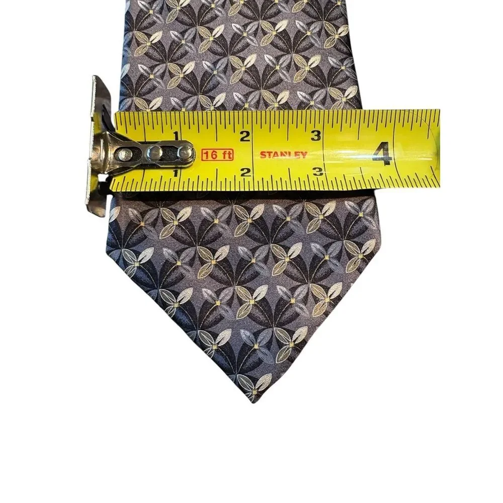 Ermenegildo Zegna Men Silk Tie Grey Black Geometric Flower Silk Italy Necktie 56